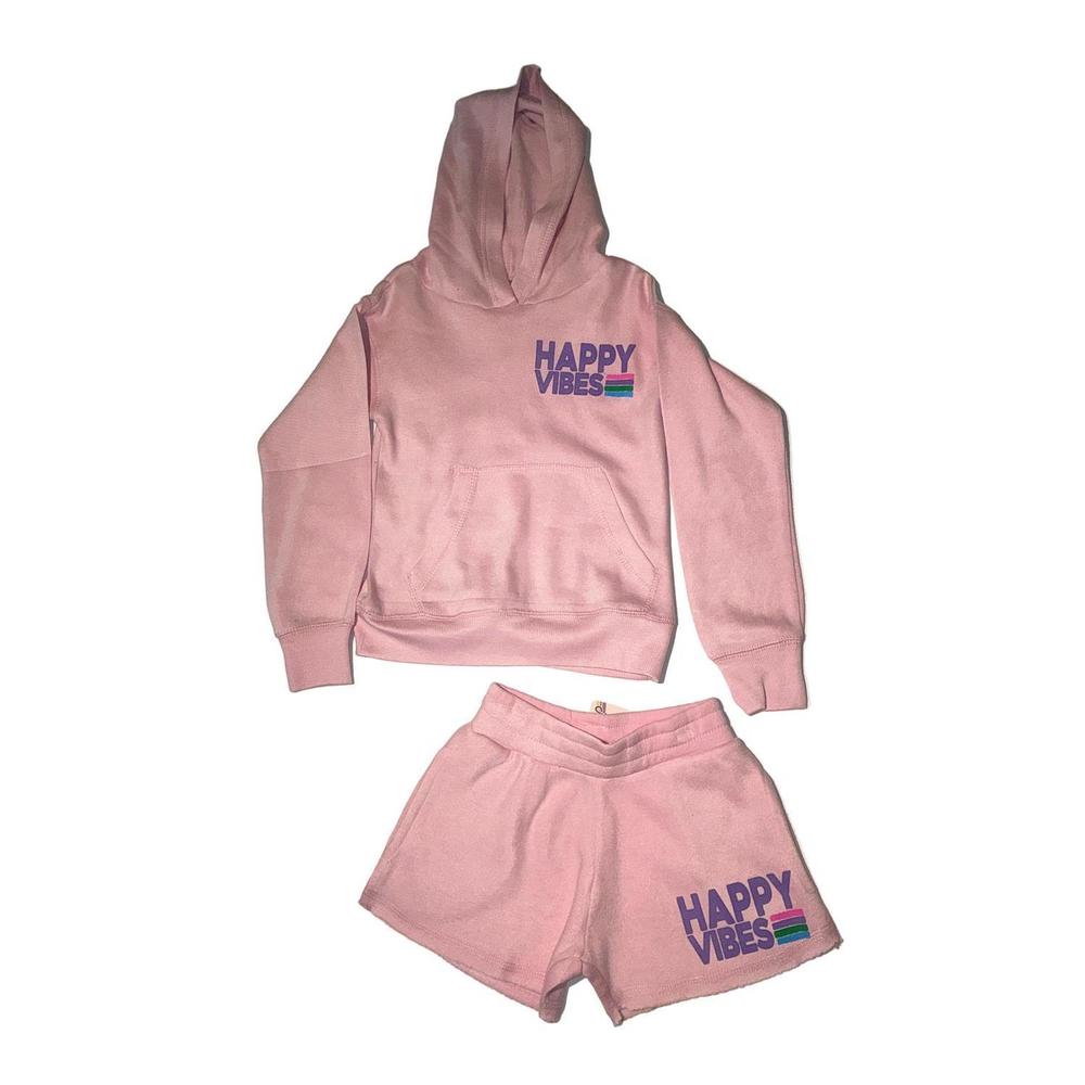 NEW PLAY SIX girl's happy vibes hoodie & short set in pink